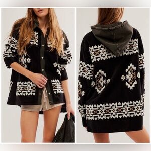 Free People Black and White Patterned Utility Jacket